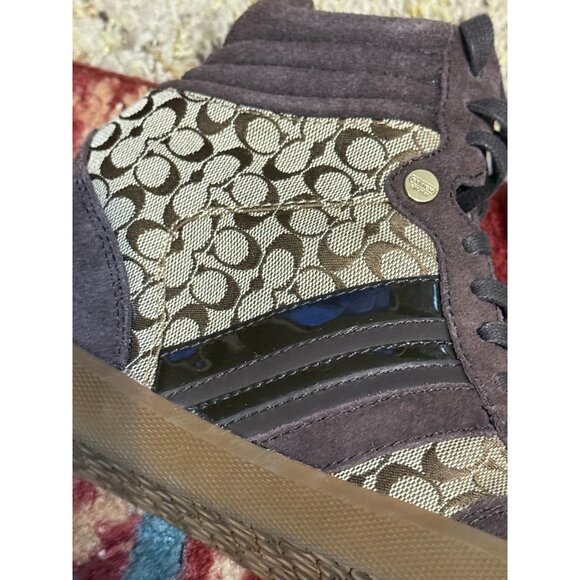 Coach Alara Brown Signature Suede Wedge Sneakers Size 8M Women’s High Top Shoes - Picture 11 of 16